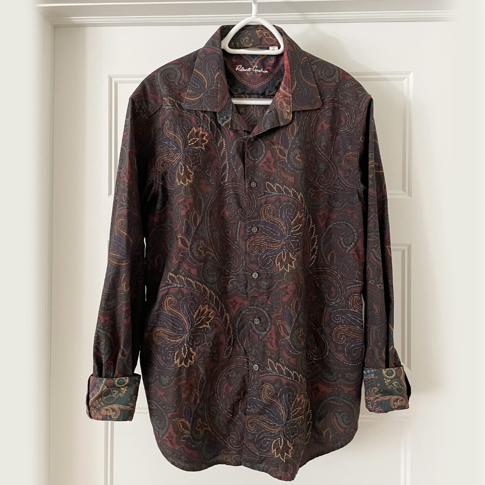 Robert Graham Men's XL Dark Paisley Long Sleeve Cotton Shirt